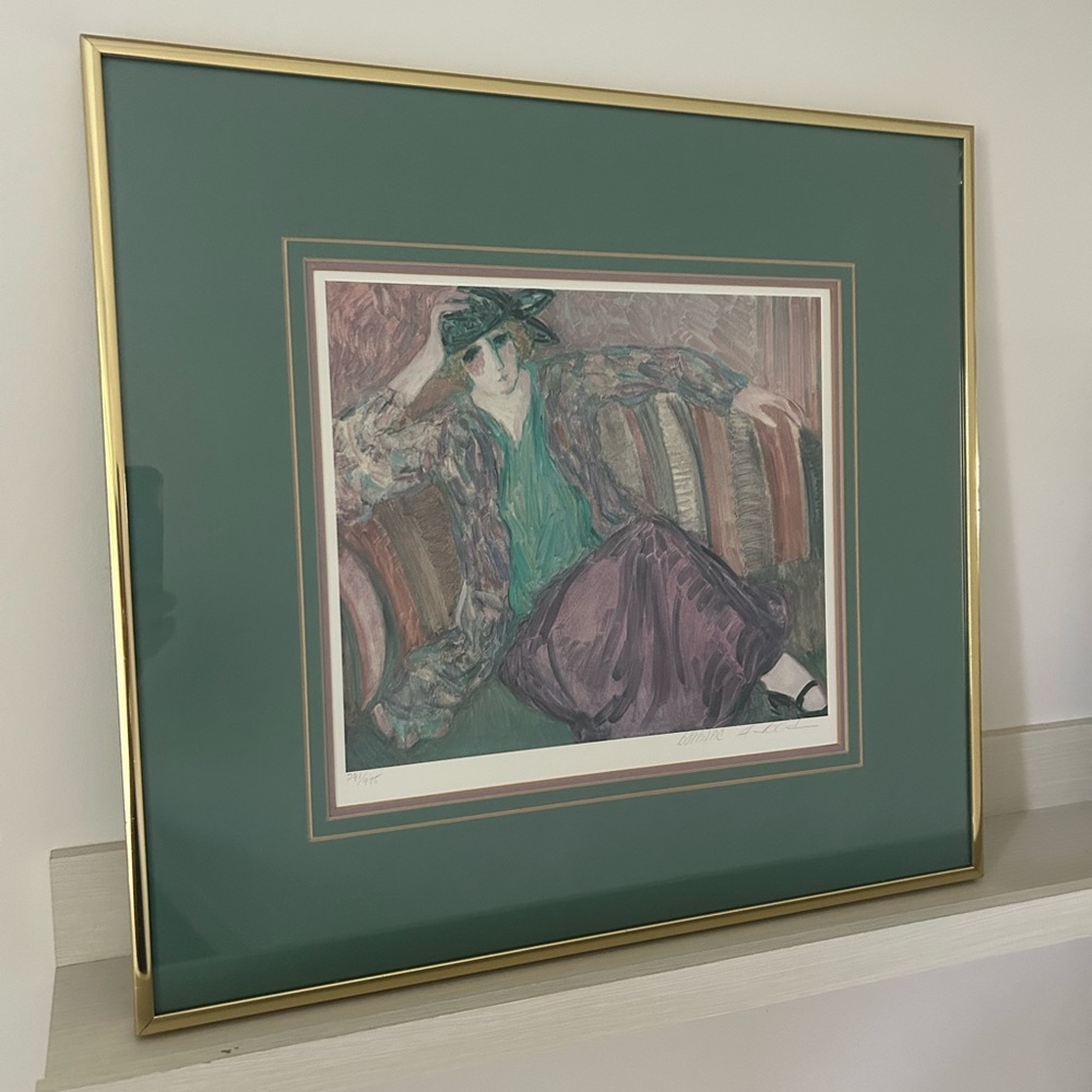Barbara A Wood Lithograph ofPensive Woman, Signed & Numbered, Framed with Glass
